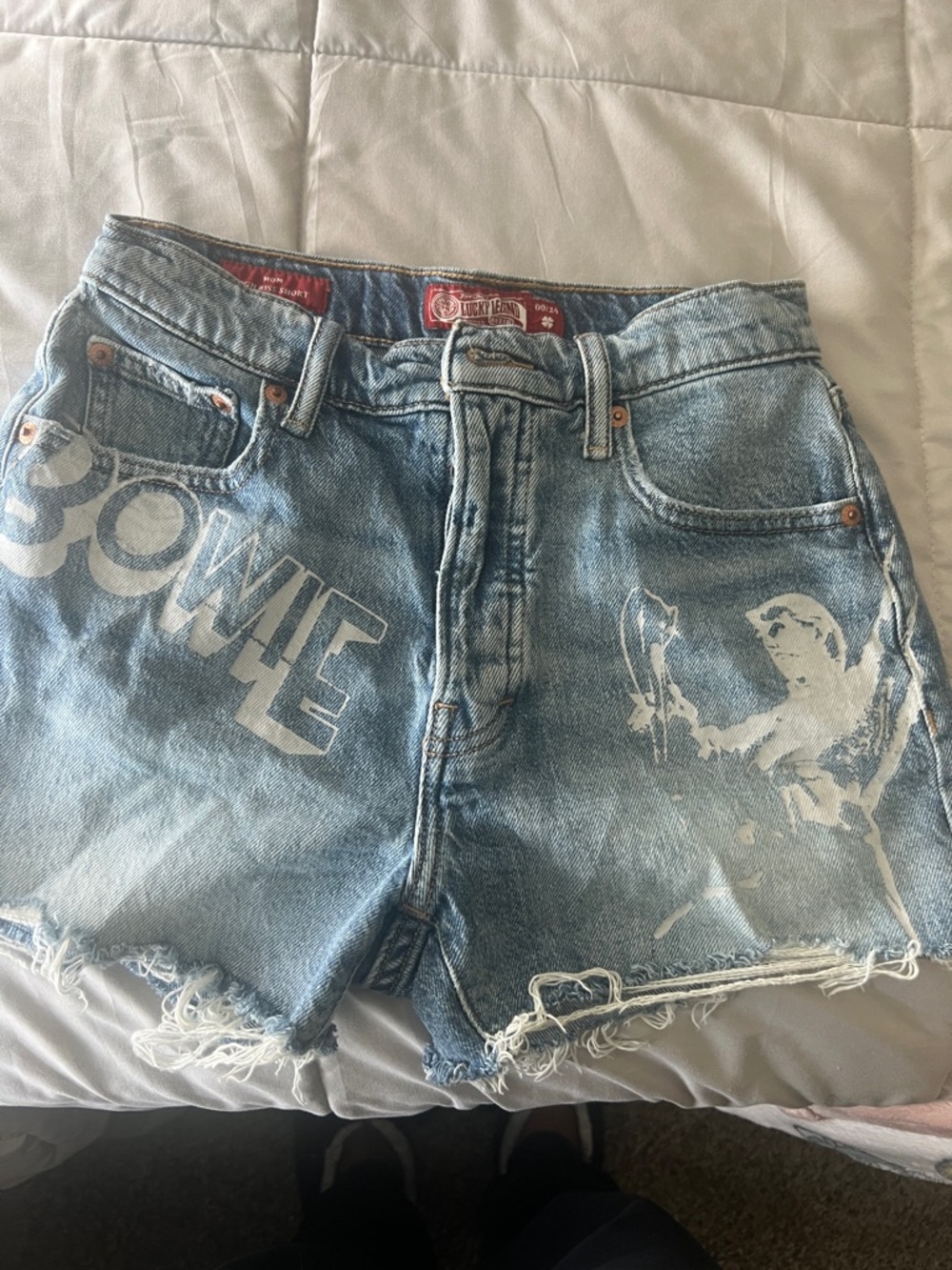 Lucky Brand Light Blue Denim Bowie Graphic Jean Shorts